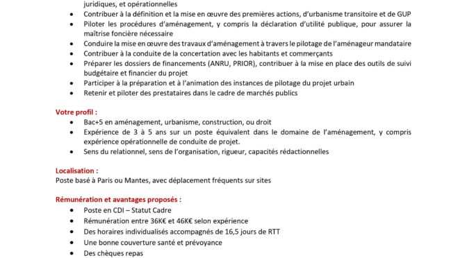 Chef de projet aménagement et rénovation urbaine